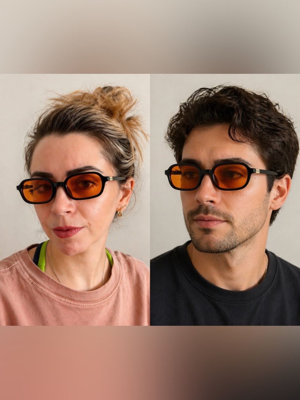Amber Lens Slim Rectangle Sunglasses – Black Frame